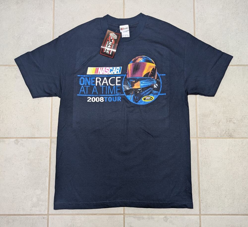 Hase Authentics Men's Large NASCAR One Race At A Time 2008 Tour Navy Blue Cotton